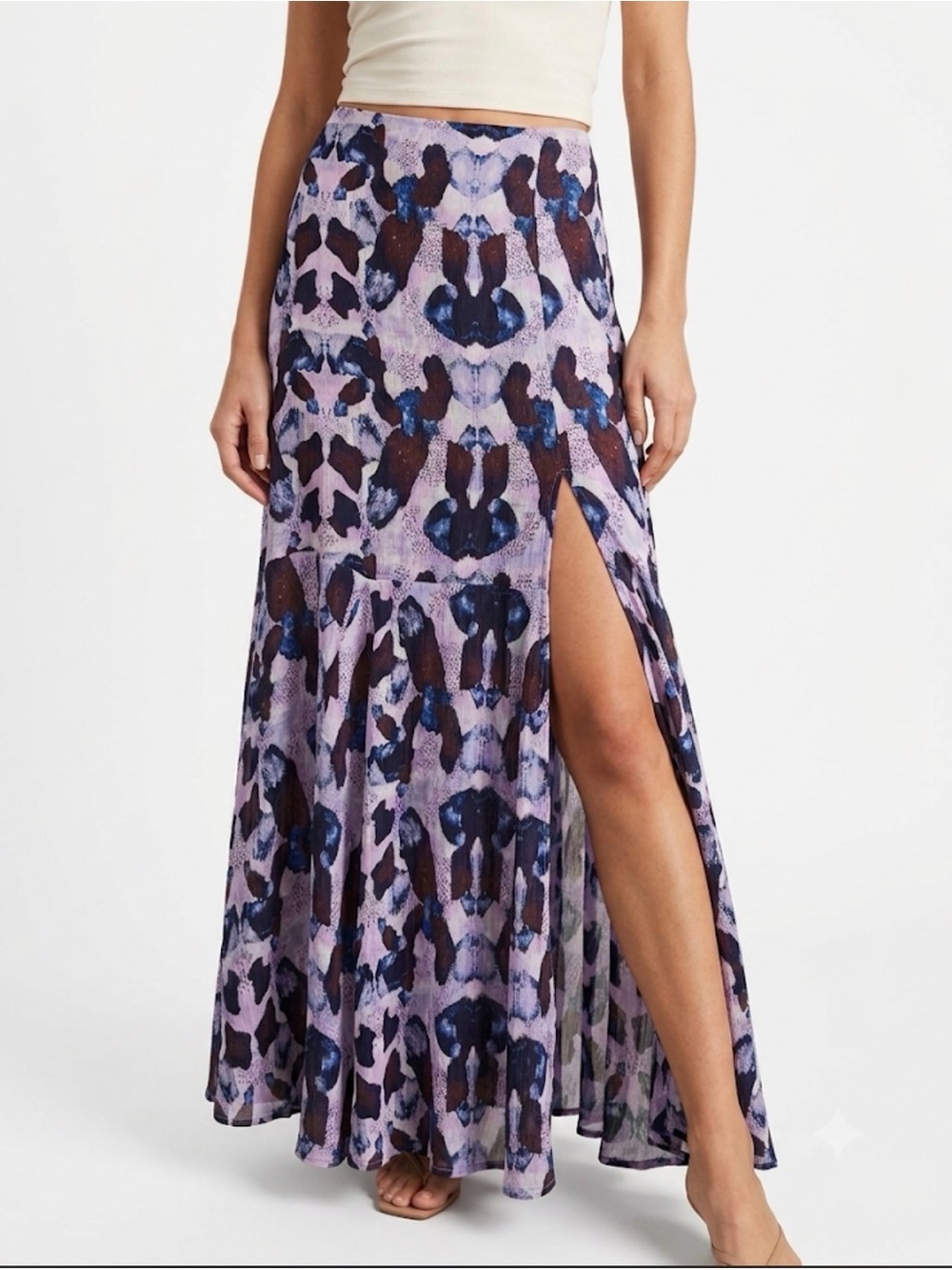 Yireh Orchid Purple Printed Maxi Skirt with High Side Slit Hawaiian Brand